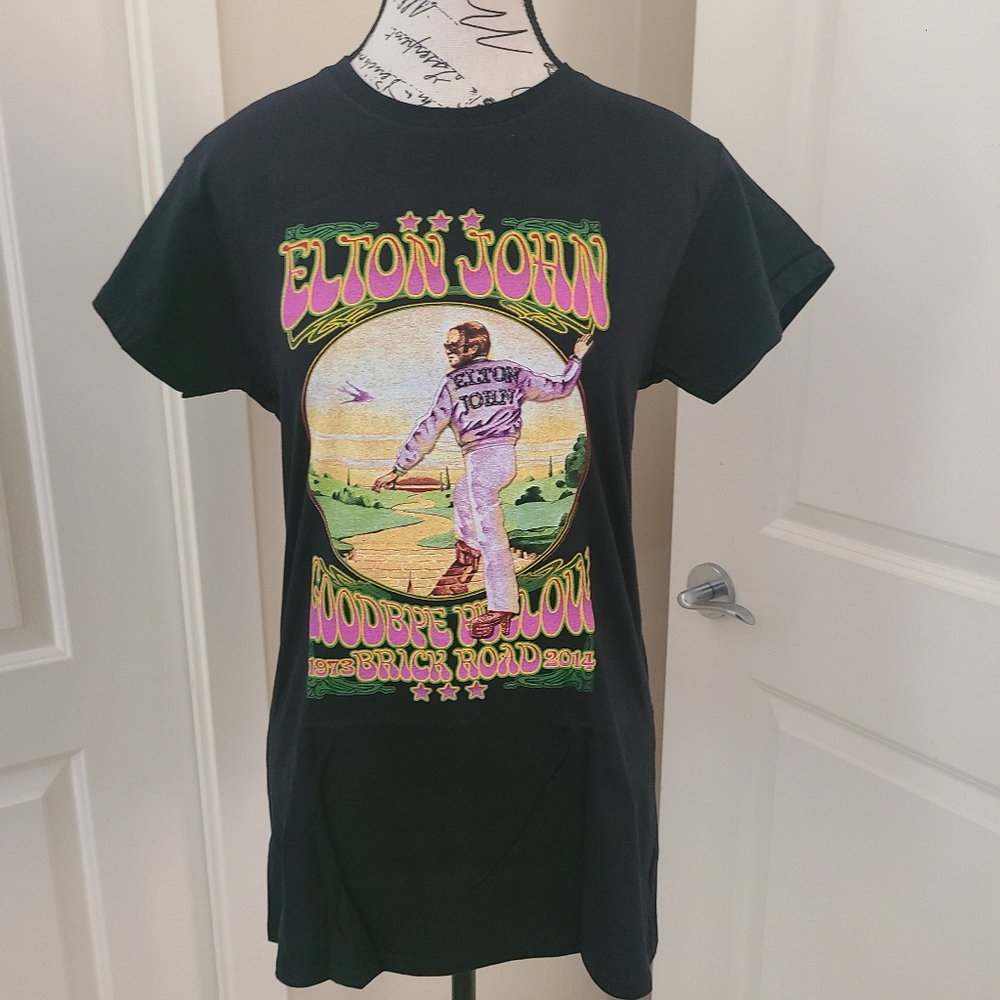 New Elton John Goodbye Yellow Brick Road 2014 World Tour T-shirt Ladies L Black